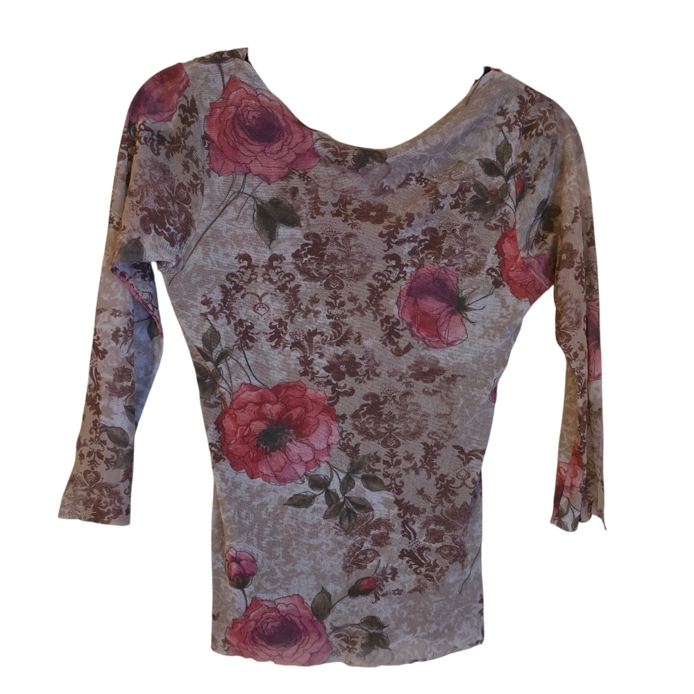 Weston Wear Floral Mesh Top V-Neck Sheer Overlay M - Picture 5 of 11